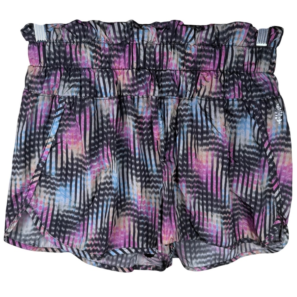 FP Movement The Way Home Shorts Women Large Purple Blue Abstract Smocked Running